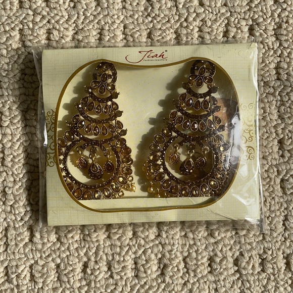 Kundan Polki Pearl Earrings NWOT - Picture 6 of 6